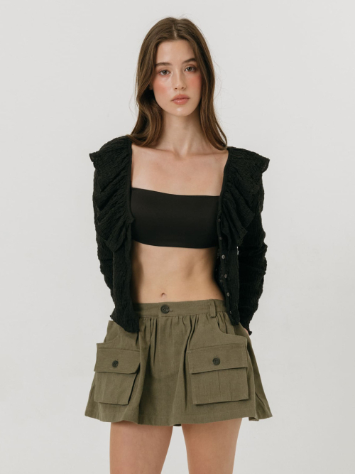 CRINKLE FRILL CARDIGAN / BLACK