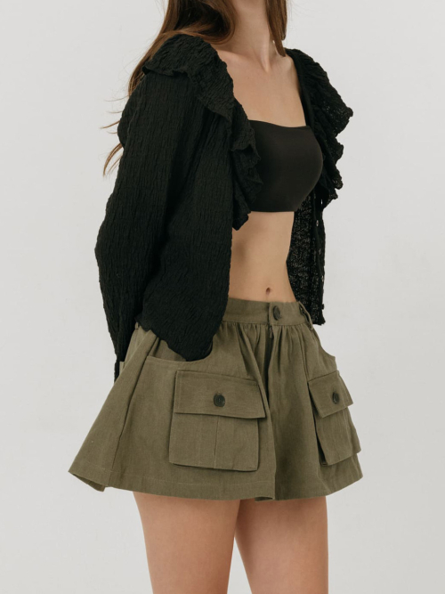 CRINKLE FRILL CARDIGAN / BLACK
