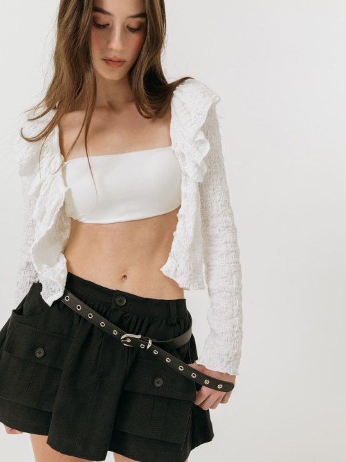 CRINKLE FRILL CARDIGAN / WHITE