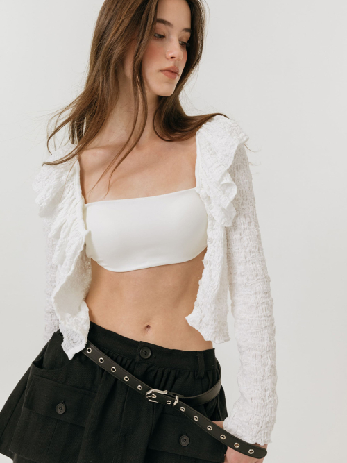 CRINKLE FRILL CARDIGAN / WHITE
