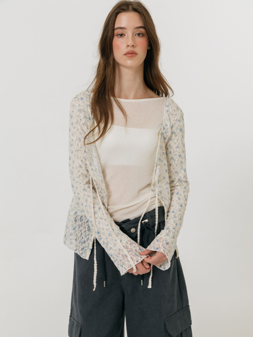 FLOWER STRAP CARDIGAN / BEIGE