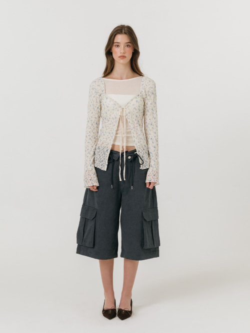 FLOWER STRAP CARDIGAN / BEIGE