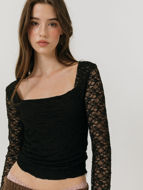 LACE SQUARE NECK TOP / BLACK
