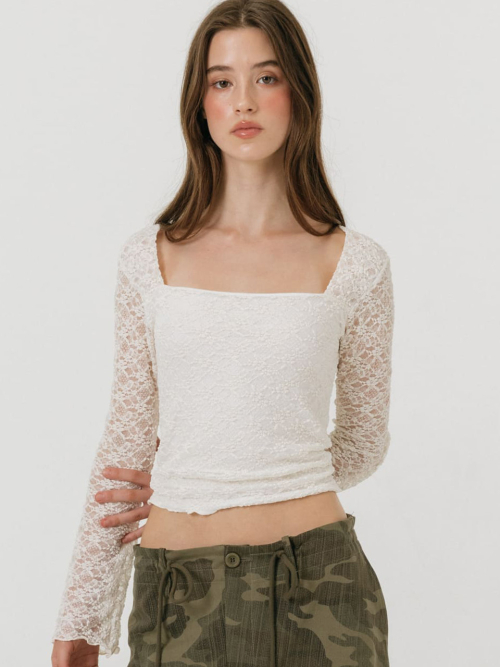 LACE SQUARE NECK TOP / IVORY