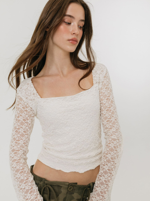 LACE SQUARE NECK TOP / IVORY