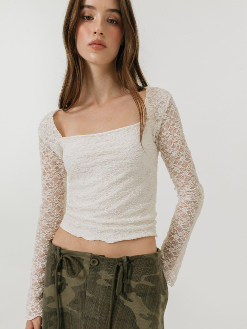 LACE SQUARE NECK TOP / IVORY