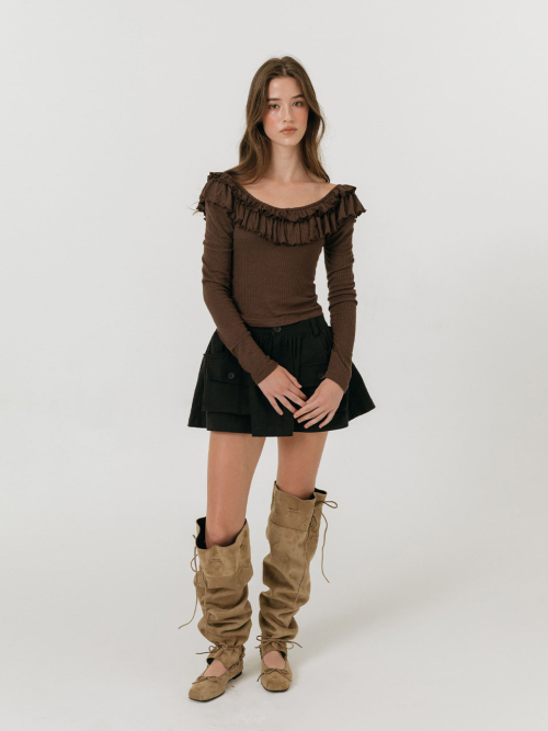 BUTTON CARGO SKIRT / BLACK