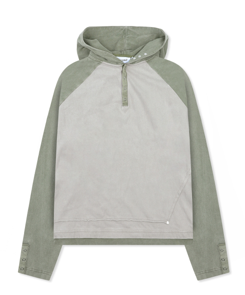 XTT170 래글런 헨리넥 워싱 크롭 후디 (KHAKI)