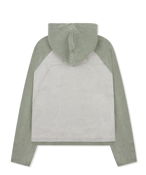 XTT170 래글런 헨리넥 워싱 크롭 후디 (KHAKI)
