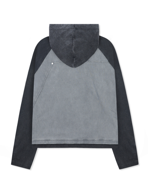 XTT170 래글런 헨리넥 워싱 크롭 후디 (BLACK)