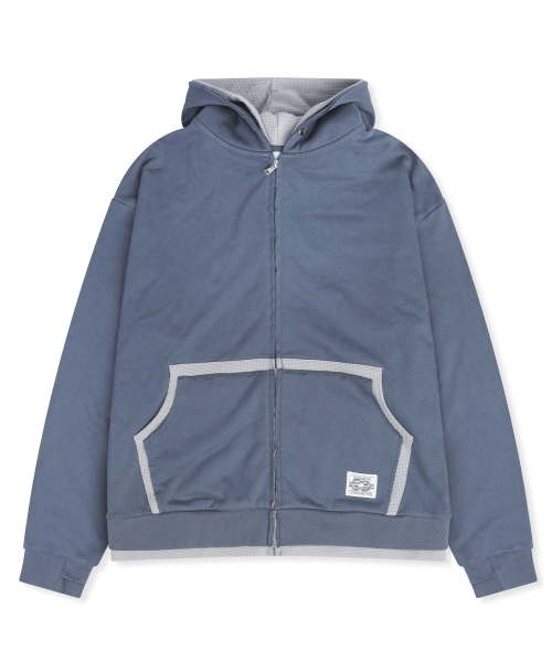 XTT169 핑거홀 와플 레이어드 크롭 후드 집업 (NAVY)