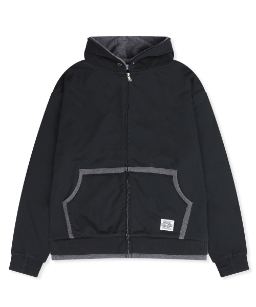 XTT169 핑거홀 와플 레이어드 크롭 후드 집업 (BLACK)