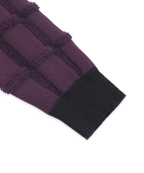 XTK185 투톤 스퀘어 크롭 니트 집업 (PURPLE)