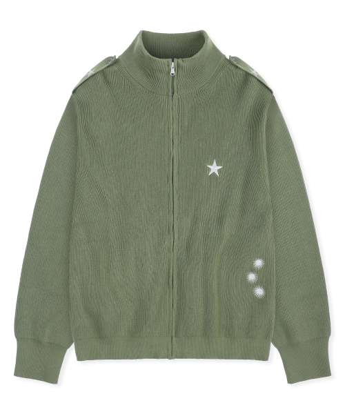 XTK183 숄더 탭 하이넥 크롭 니트 집업 (KHAKI)