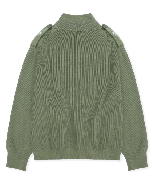 XTK183 숄더 탭 하이넥 크롭 니트 집업 (KHAKI)