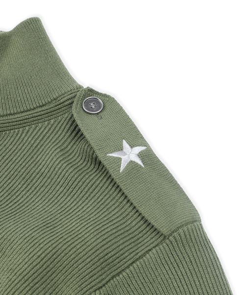 XTK183 숄더 탭 하이넥 크롭 니트 집업 (KHAKI)