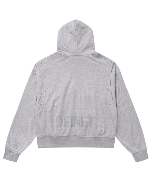 METAL DETAIL HOOD ZIP UP IN MELANGE GREY