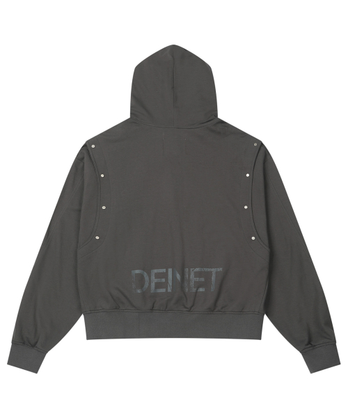 METAL DETAIL HOOD ZIP UP IN CHARCOAL