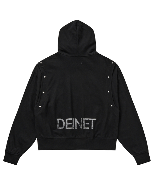METAL DETAIL HOOD ZIP UP IN BLACK