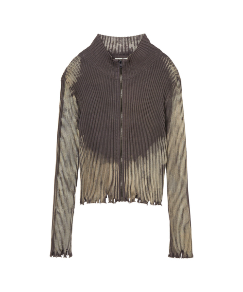 BRUSH RIBBED KNIT ZIP UP IN BROWN