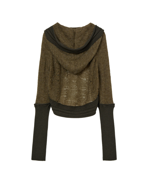 DISTRESSED SLEEVE WARMER BOLERO KNIT IN KHAKI