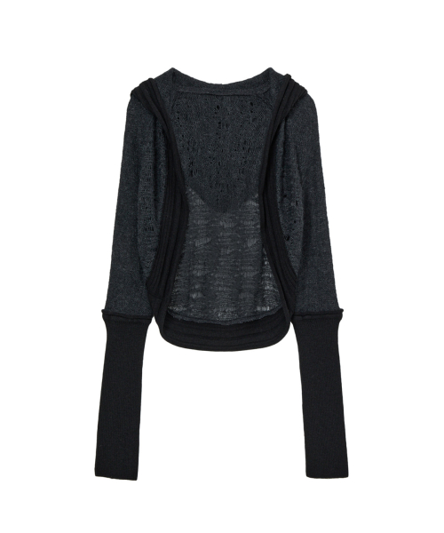 DISTRESSED SLEEVE WARMER BOLERO KNIT IN CHARCOAL