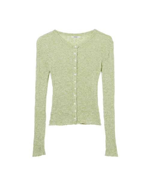 BUTTON POINT PLEATS CARDIGAN IN GREEN
