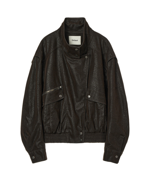 FAUX BOMBER LEATHER JACKET IN BROWN