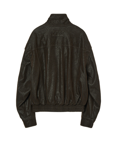 FAUX BOMBER LEATHER JACKET IN BROWN