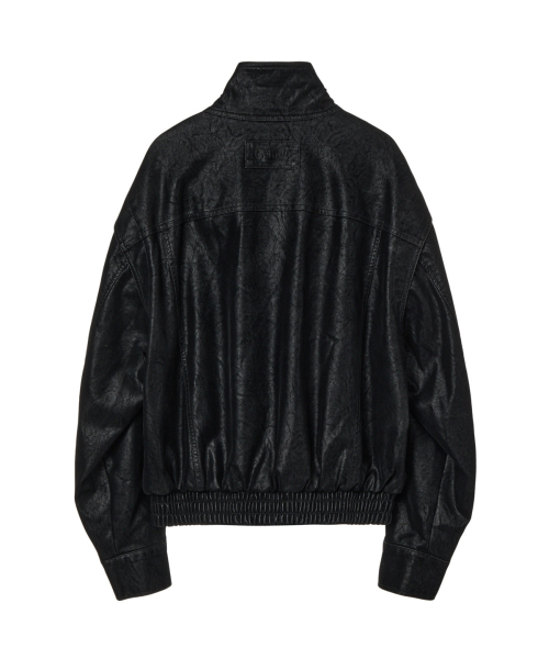 FAUX BOMBER LEATHER JACKET IN BLACK