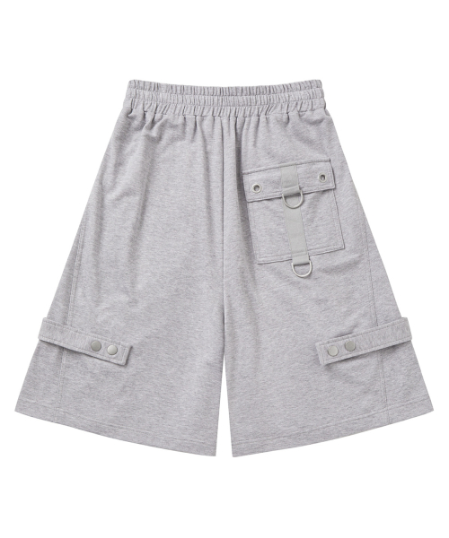 METAL DETAIL BERMUDA PANTS IN MELANGE GREY