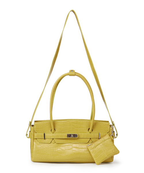 CROCODILE PATTERN TWO-WAY BAG IN MUSTARD