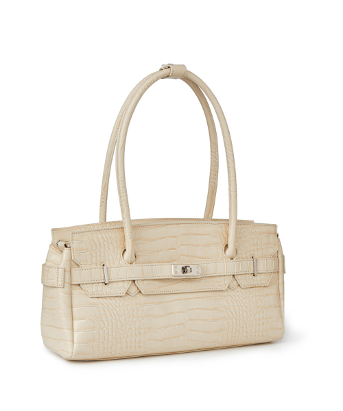 CROCODILE PATTERN TWO-WAY BAG IN CREAM