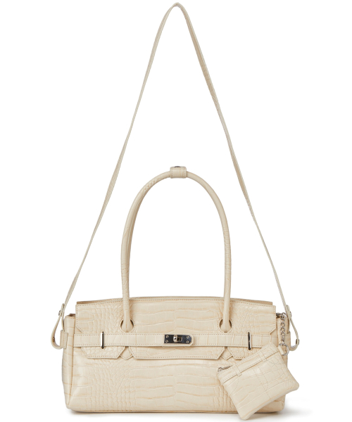 CROCODILE PATTERN TWO-WAY BAG IN CREAM