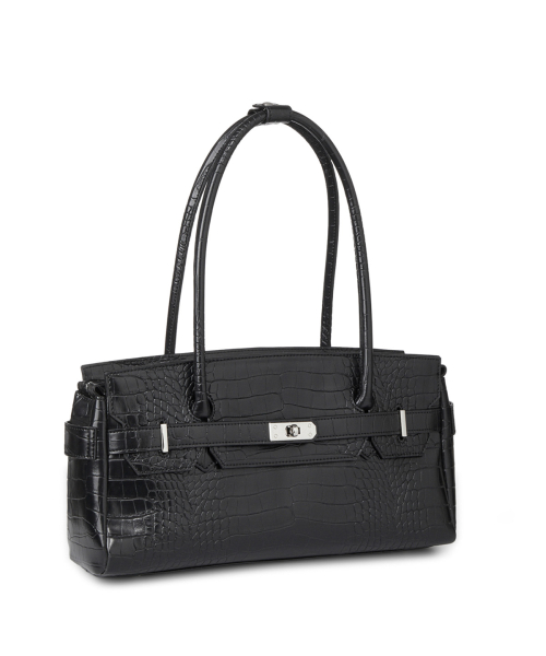 CROCODILE PATTERN TWO-WAY BAG IN BLACK