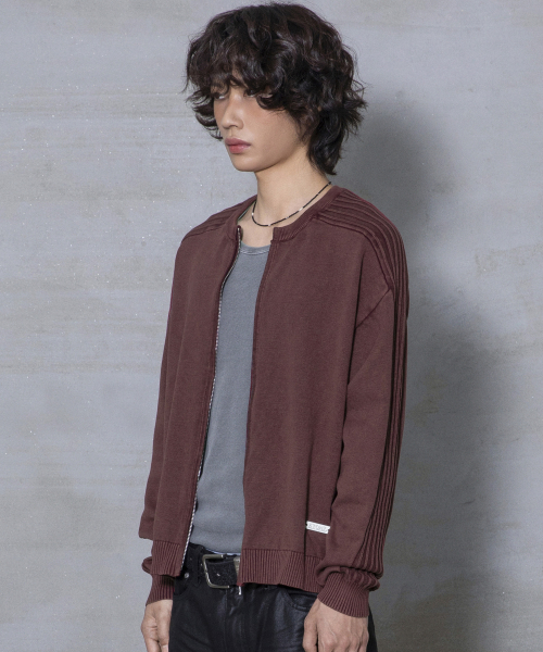 XTK184 슬림핏 빈티지 워싱 니트 집업 (BURGUNDY)