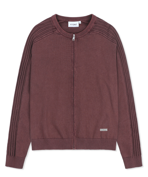 XTK184 슬림핏 빈티지 워싱 니트 집업 (BURGUNDY)