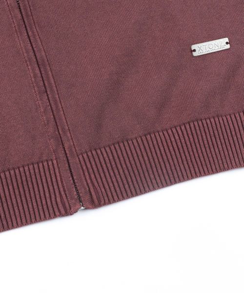 XTK184 슬림핏 빈티지 워싱 니트 집업 (BURGUNDY)
