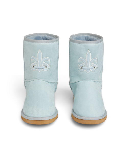 PATCH COLOR FAUX SUEDE BOOTS IN LIGHT BLUE