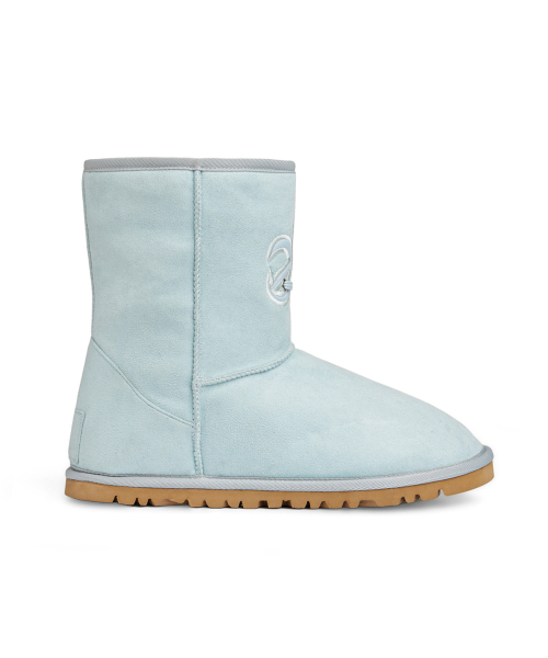 PATCH COLOR FAUX SUEDE BOOTS IN LIGHT BLUE