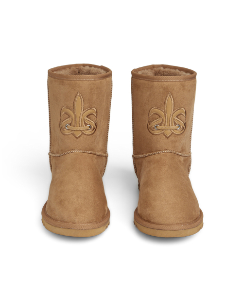 PATCH COLOR FAUX SUEDE BOOTS IN CAMEL