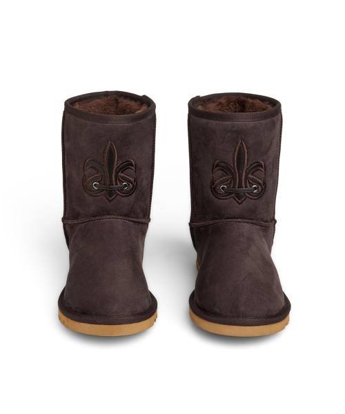 PATCH COLOR FAUX SUEDE BOOTS IN BROWN