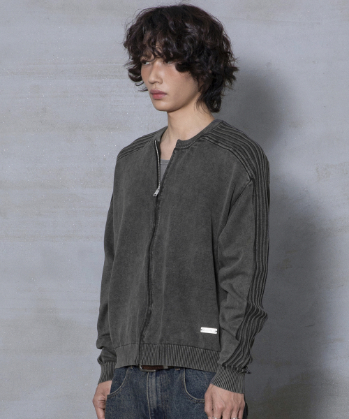 XTK184 슬림핏 빈티지 워싱 니트 집업 (BLACK)
