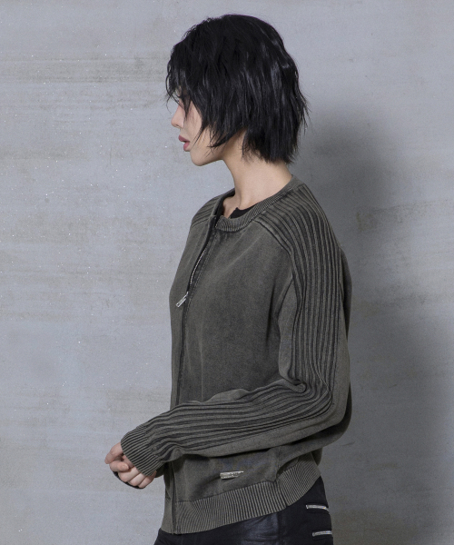 XTK184 슬림핏 빈티지 워싱 니트 집업 (BLACK)