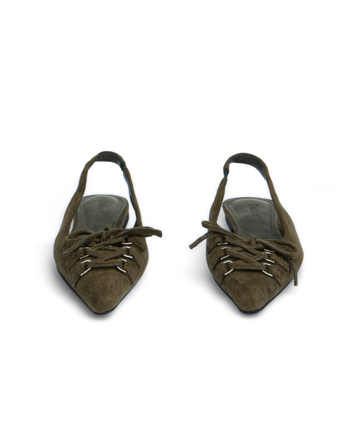 FAUX SUEDE BUCKLE SLINGBACKS IN KHAKI