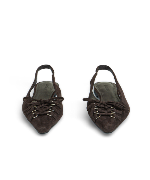 FAUX SUEDE BUCKLE SLINGBACKS IN BROWN