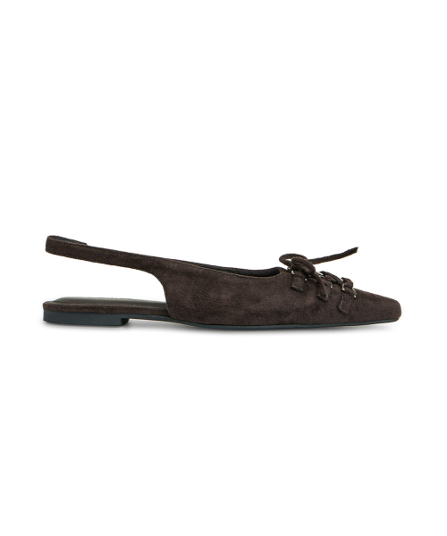 FAUX SUEDE BUCKLE SLINGBACKS IN BROWN