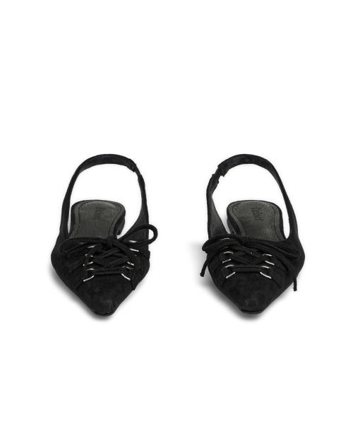 FAUX SUEDE BUCKLE SLINGBACKS IN BLACK