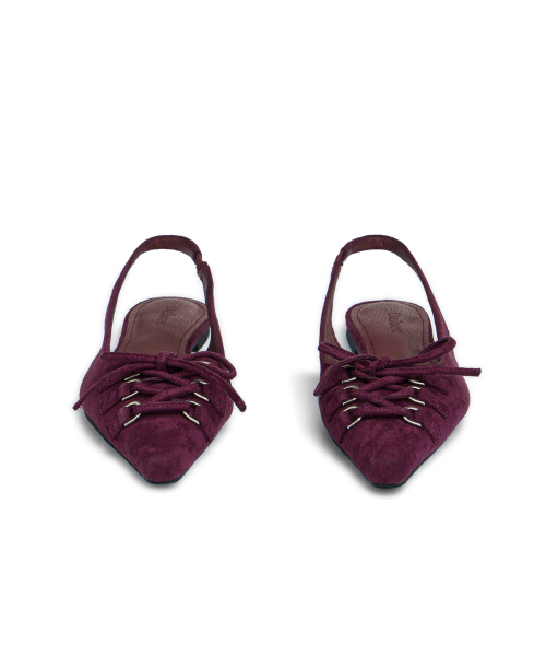 FAUX SUEDE BUCKLE SLINGBACKS IN BURGUNDY