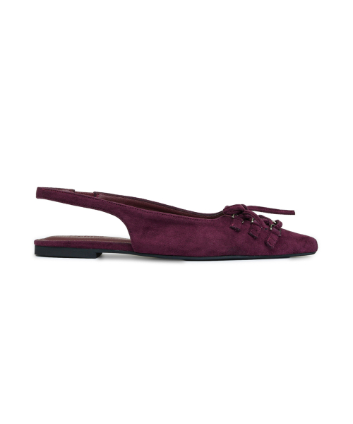 FAUX SUEDE BUCKLE SLINGBACKS IN BURGUNDY